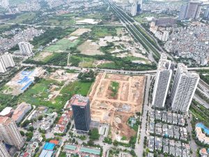 Hình ảnh flycam tiến độ dự án The President Park nằm đối diện ô đất được quy hoạch xây dựng trung tâm hành chính mới tại Mễ Trì